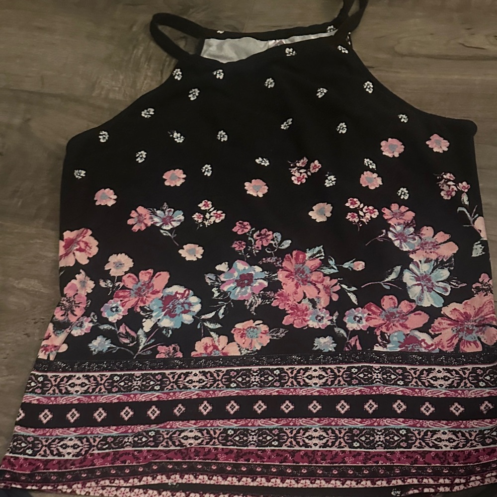 No Boundaries Black and Pink Floral Tank Top